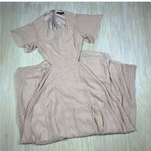 Lulus Deep in My Heart Swiss Dot Chiffon Cutout Maxi Dress in blush pink small